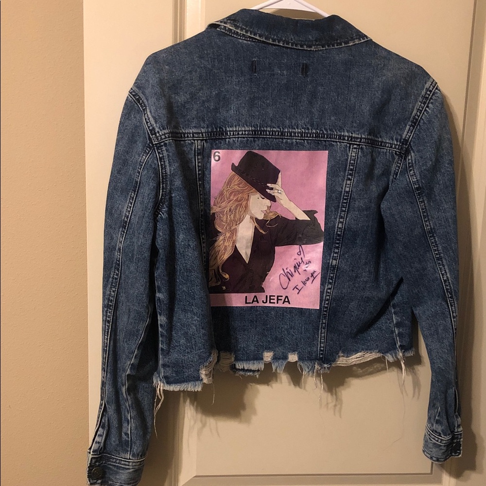 Express Blue Denim Jacket with Pink Back Graphic